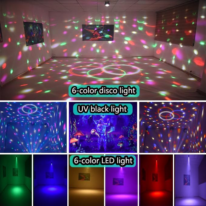 Party Lights Disco Ball Light,Dj Disco Light Sound Activated LED Light 6 Colors for Home Room Dance Parties Birthday Karaoke Halloween Christmas Wedding Show Club Decorations
