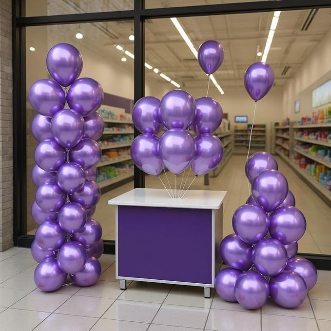 50 Pcs 12 Inch Metallic Purple Balloons, Chrome Purple Latex Balloons for Party Decorations, Shiny Bright Purple Balloons for Girls Birthday, Wedding, Baby Shower, Lavender Theme Party