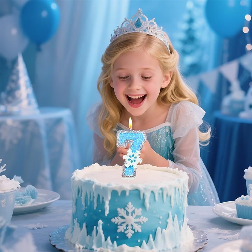 Birthday Number Candles for Cake, Blue Frozen Number 1 Candle, 1st Frozen Cake Topper, Fun Glitter Birthday Candles Cupcake Topper for Party Anniversary Decorations