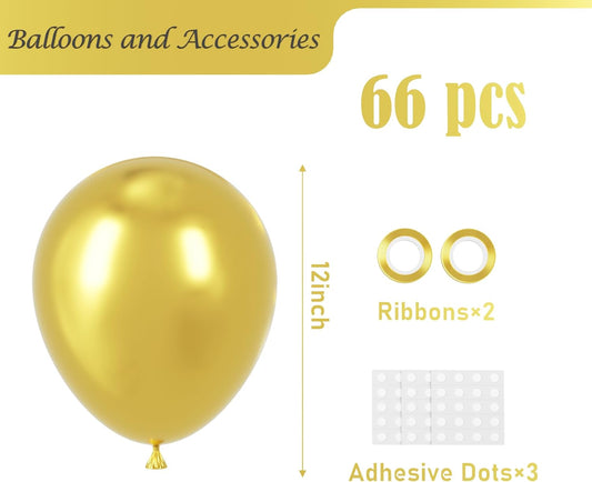 Metallic Gold Balloons, 66pack 12inch Chrome Gold Latex Party Balloons for Graduation, Wedding, New Year, Birthday, Baby Shower, Anniversary Party Decorations