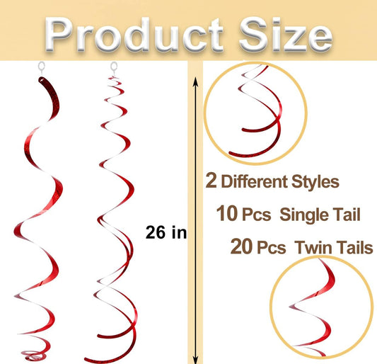 30 pcs Red Hanging Swirls Decorations Swirl Party Decorations Plastic Party Streamer for Ceiling, 26"