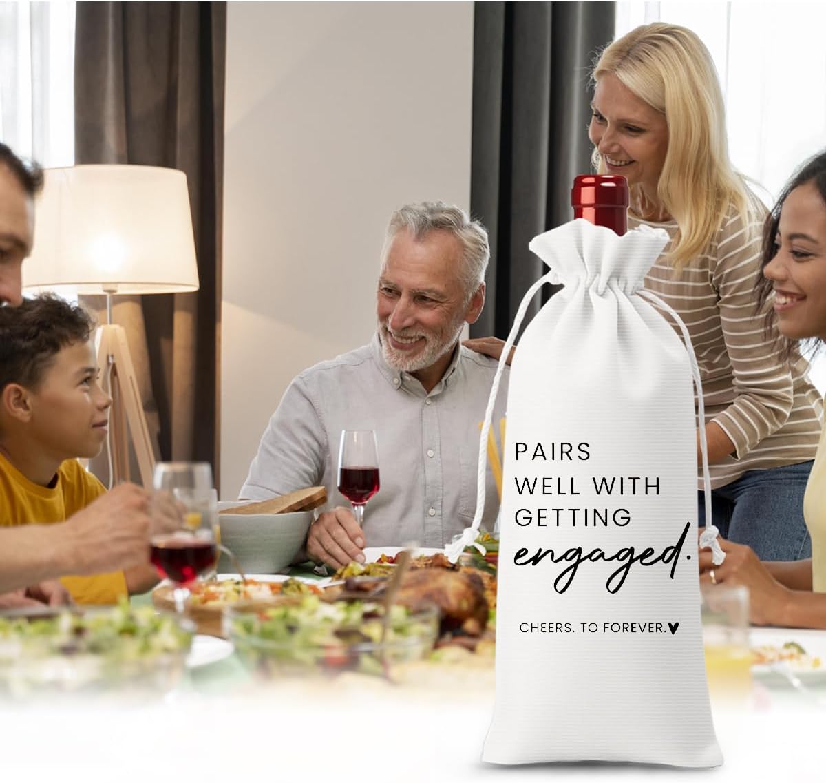 FBCCZEY Engaged Gifts Engagement Gifts for Couples Her Engagement Party Decorations Bridal Shower Decorations Wine Gift Bag Cheers To Forever Wine Bag - White