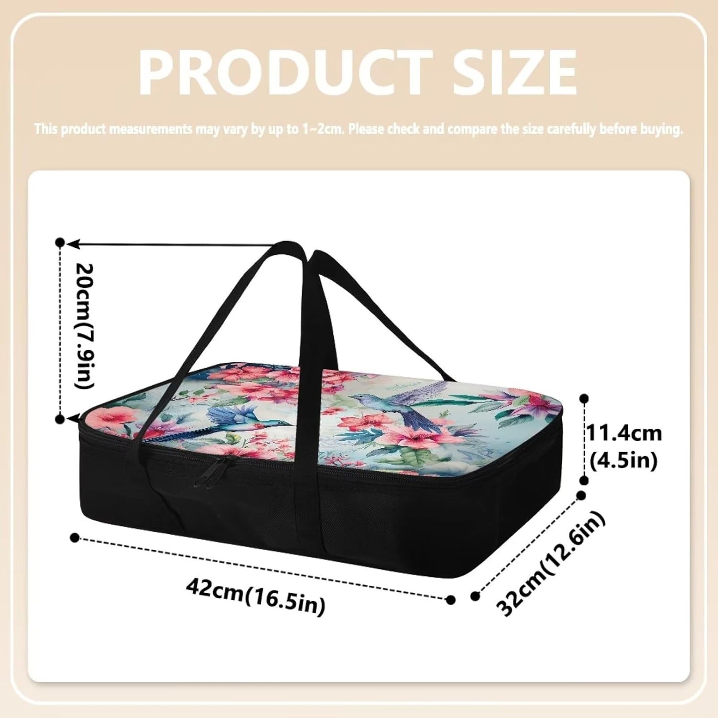 Hummingbird Print Insulated Casserole Carriers Reusable Dish Carrying Case Portable Food Warmer for Hot or Cold Food for Parties Travel Potluck