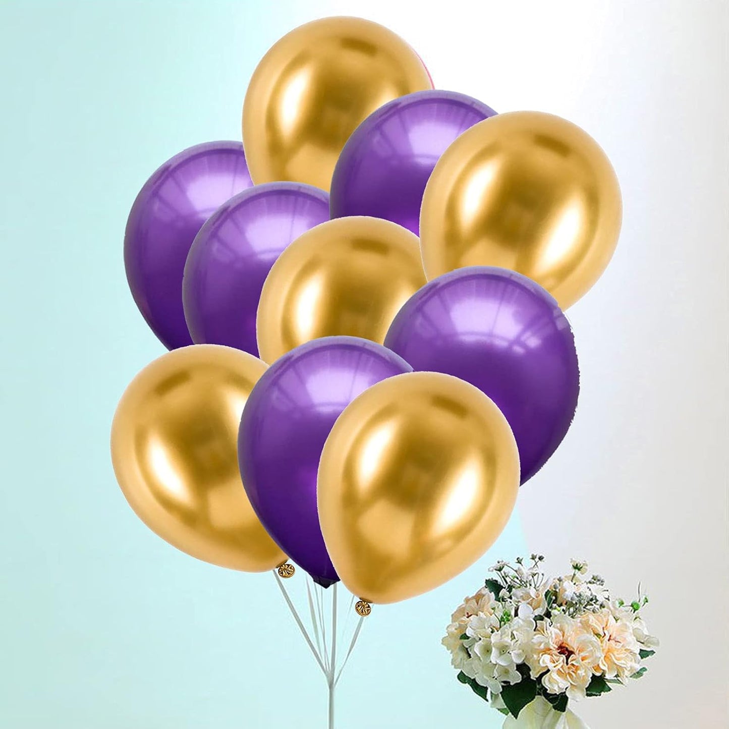 12 Inch Purple and Gold Balloons Latex Helium Party Balloon Decorations,Pack of 50