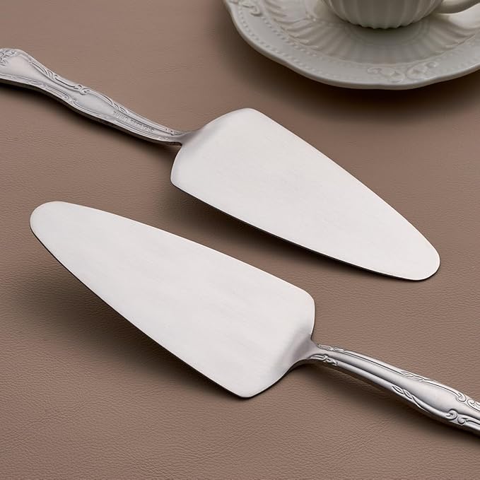 Deeny Jarte 9.3-Inch Silver Cake Server Set - 3-Piece Stainless Steel Dessert Serving Utensils with Stylish Rose Handle – for Weddings, Parties, Birthday Celebrations & Gatherings