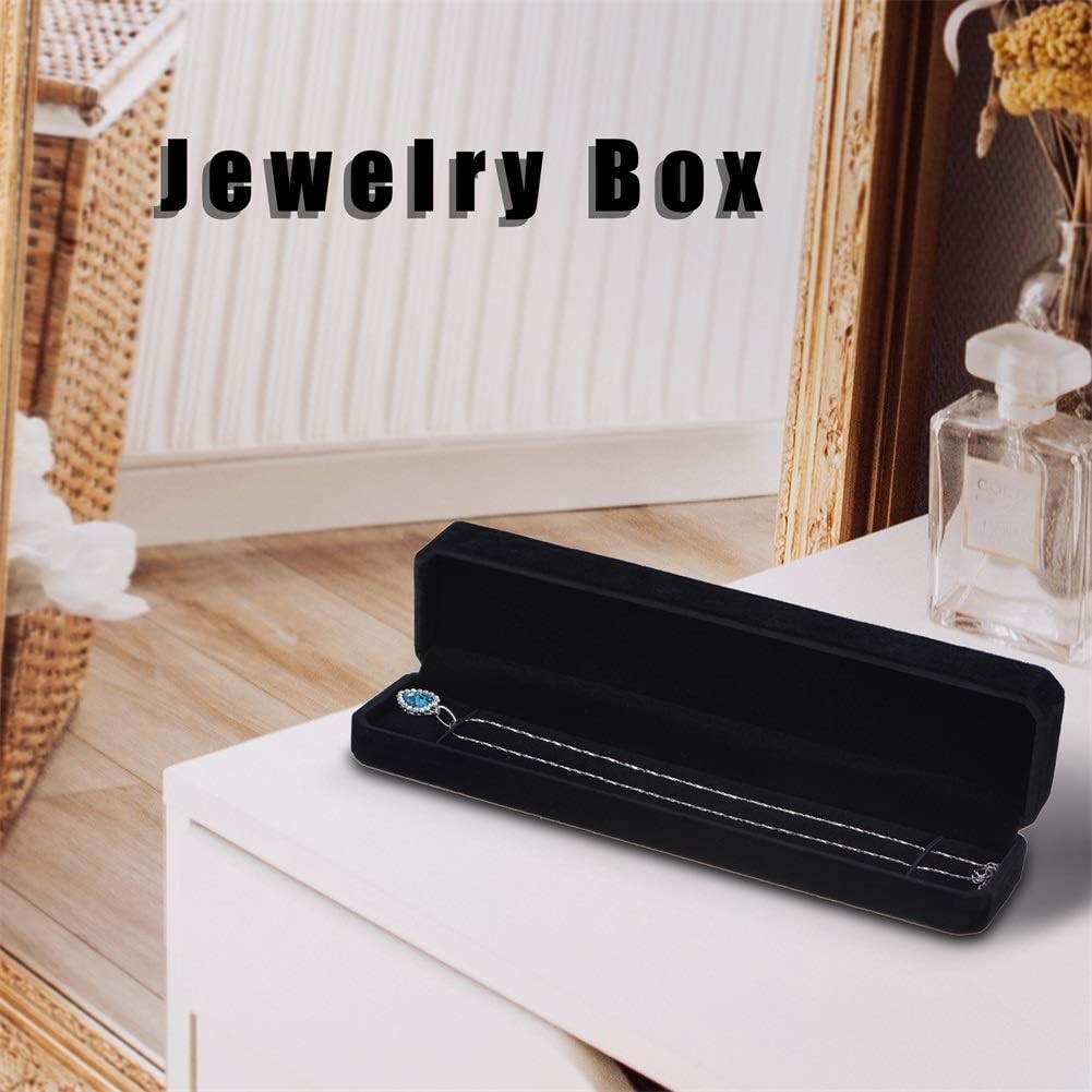 HooAMI Rectangle Velvet Necklace Bracelet Jewelry Gift Box Display Case Black