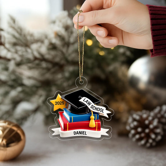 Custom Graduation Cap Ornament with Books, Personalized Graduation Ornament, Graduation Gift, Christmas Keepsake, Holiday Decoration Acrylic Ornament – Personalized Christmas Tree
