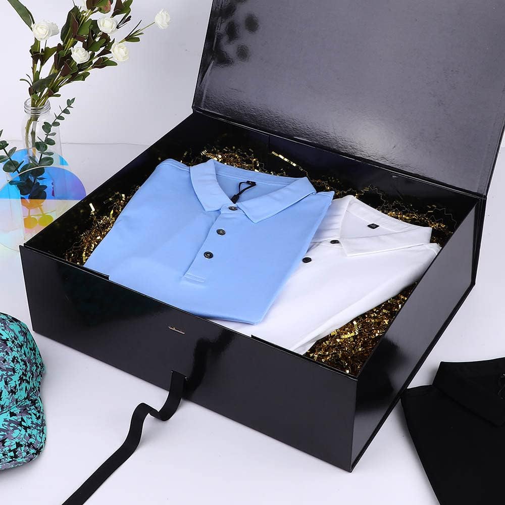Extra Large Black Gift Box 19x16x6 Inches, Huge Gift Box with Ribbon Lid Magnetic Closure, Groomsman Proposal Box, Gift Boxes for Wedding Dress (Glossy Black)