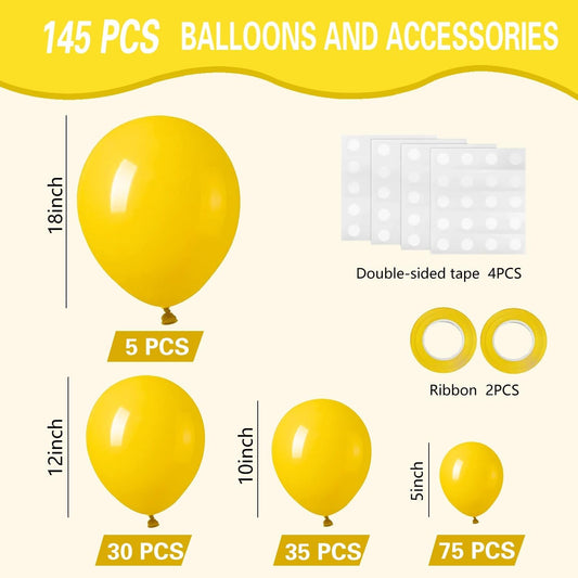 Yellow Balloons 145pcs Different Sizes 18 12 10 5 Inch Latex Helium Yellow Balloon Arch Kit Garland for Baby Shower Birthday Party Decorations