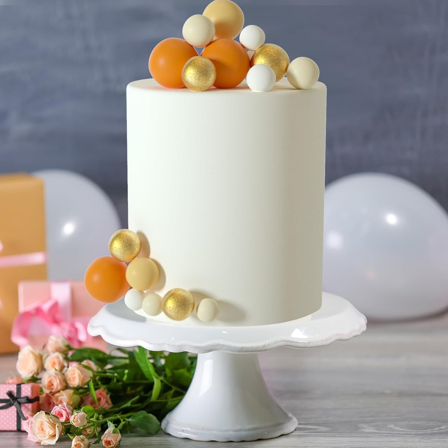 ASTARON 50 Pcs Ball Cake Topper Sticks Mini Balloons for Cake Decorating Supplies Foam Balls Cake decorations for Baby Shower Cake Birthday Cake Toppers Decorations (Orange Yellow Series)