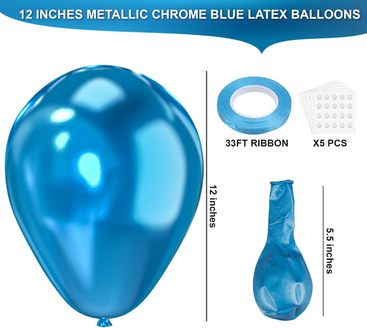 Metallic Chrome Blue Latex Balloons, 100pcs 12inches Round Helium Metallic ChromeBlue Balloons for Birthday Baby Shower Wedding Birthday Party Decorations