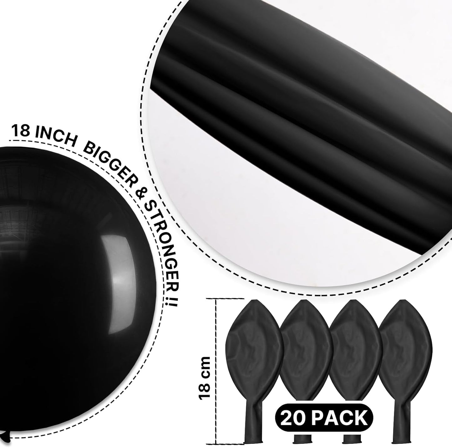 PartyWoo Black Balloons 20 pcs 18 Inch Large Big Jumbo Giant Matte Black Latex Helium Balloons for Graduation Halloween New Year Anniversary Birthday Retirement Party Decorations Black-Y18
