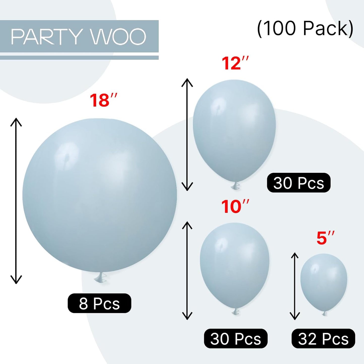 PartyWoo Dusty Blue Balloons 100 pcs Different Sizes of 18 12 10 5 Inch Light Blue Aqua Balloon Arch Kit Garland for Graduation Wedding Baby Shower Gender Reveal Birthday Party Decorations Blue-F28