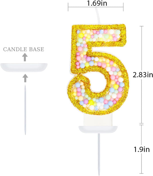 5th Birthday Candle for Cake, Colorful Macaron Numeral Candles for Girls/Boys, Sponge Birthday Party Cake Decorations, Golden Cake Topper(Number 5)