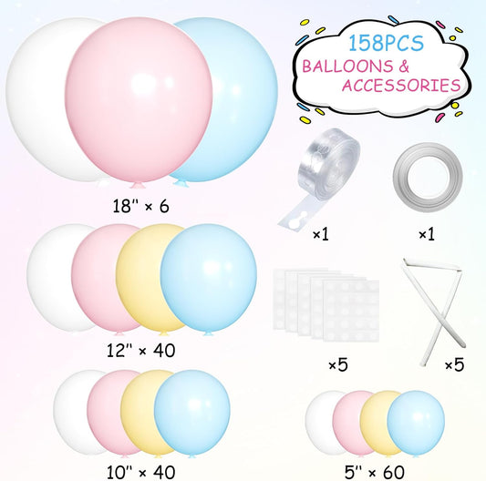 Pastel Balloon Garland Arch Kit 146Pcs Macaron Pink Blue White Yellow Latex Balloons Different Sizes 18 12 10 5 Inch for Gender Reveal Baby Shower Wedding Birthday Party Decoration
