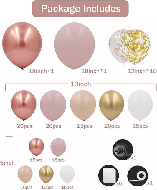 Rose Gold and White Balloons Garland Arch Kit, 162pcs Metallic Rose Gold Nude Pink White and Confetti Balloons for Valentines Day Wedding Bridal Shower Baby Shower Birthday Party Decorations
