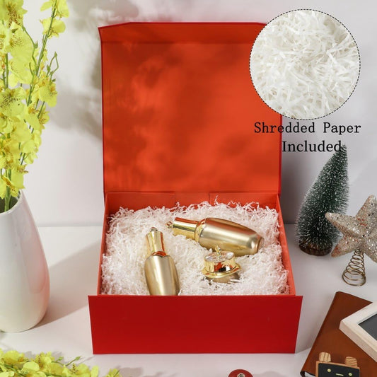 6 Pcs Red Gift Box Large 13x11x5.3 Inch Large Black Gift Box Large Magnetic Gift Box with Crinkle Paper Red Large Gift Box with Shredded Paper Luxury Gift Boxes with Lids for Presents