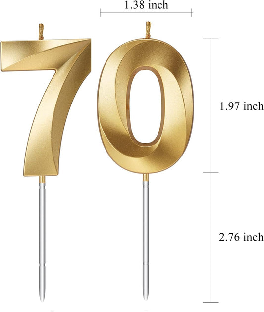 70th Birthday Candles Numbers for Cakes Candle Happy Seventieth Birthday 3D Designed Wedding Anniversary Party Cake Topper Decorations (70, Gold)