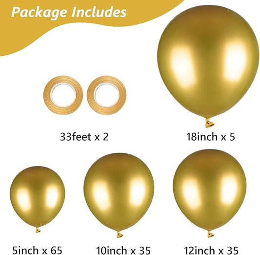 Metallic Gold Balloons, 140pcs Gold Balloons 18 12 10 5 Inch Different Sizes Pack Party Latex Balloons for Birthday Halloween Holiday Balloon Garland as Party Decorations
