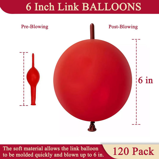 Dark Red Link Balloons 6 Inch – 120 Pcs Latex Quick Linking Balloons for Valentine & Wedding Party