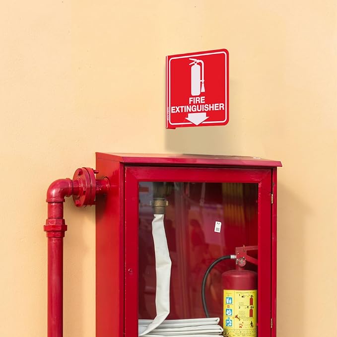 GicnKeuz Fire Extinguisher Sign, 6" x 6" Fire Extinguisher Projecting Sign with Down Arrow, Two-Sided Acrylic L-Signs, Including Screws, Easy to Install, Home Office/Business Use (8 Pack)