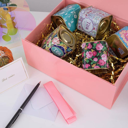 5PCS Pink Gift Box with Ribbon 9.5x7x4 Inches,Sturdy Gift Box with Lid for Gift Packaging, Foldable Magnetic Closure Storage Boxes, Bridesmaid proposal box, Rectangle Collapsible Box