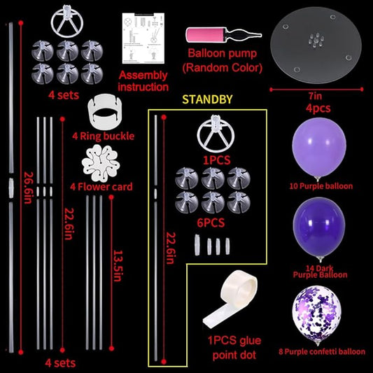 TONIFUL Purple Balloon Stand Centerpiece Table Decorations for Birthday,Baby Shower,Wedding,Engagement, Mother's Day,Graduation,Halloween,Party Decorations(4 Set)