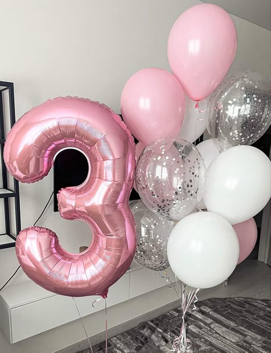 Numbers Balloon 3, 40 Inch Large Pastel Pink Balloon for Three Year Old Birthday Decor, 3 13 30 31 Birthday Party Decorations for Wedding Supplies