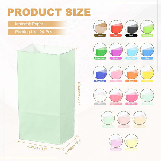 PATIKIL Party Favor Bag, 24 Pcs 3.5x2.4x7.1 Inch Mini Paper Candy Bags Gift Treat Celebration Halloween Goody Birthday Wedding Party with Stickers, Soft Green
