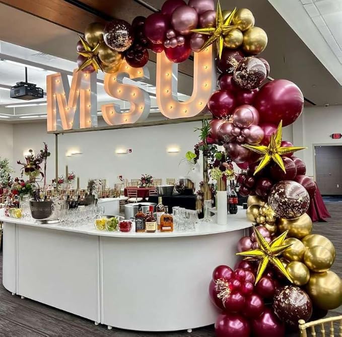 Burgundy and Gold Balloons Arch Kit - 158Pcs Burgundy Maroon and Metallic Gold Balloon Garland Kit for Birthday Wedding Anniversary Bridal Bachelorette Wedding Mother's Day Party Decorations