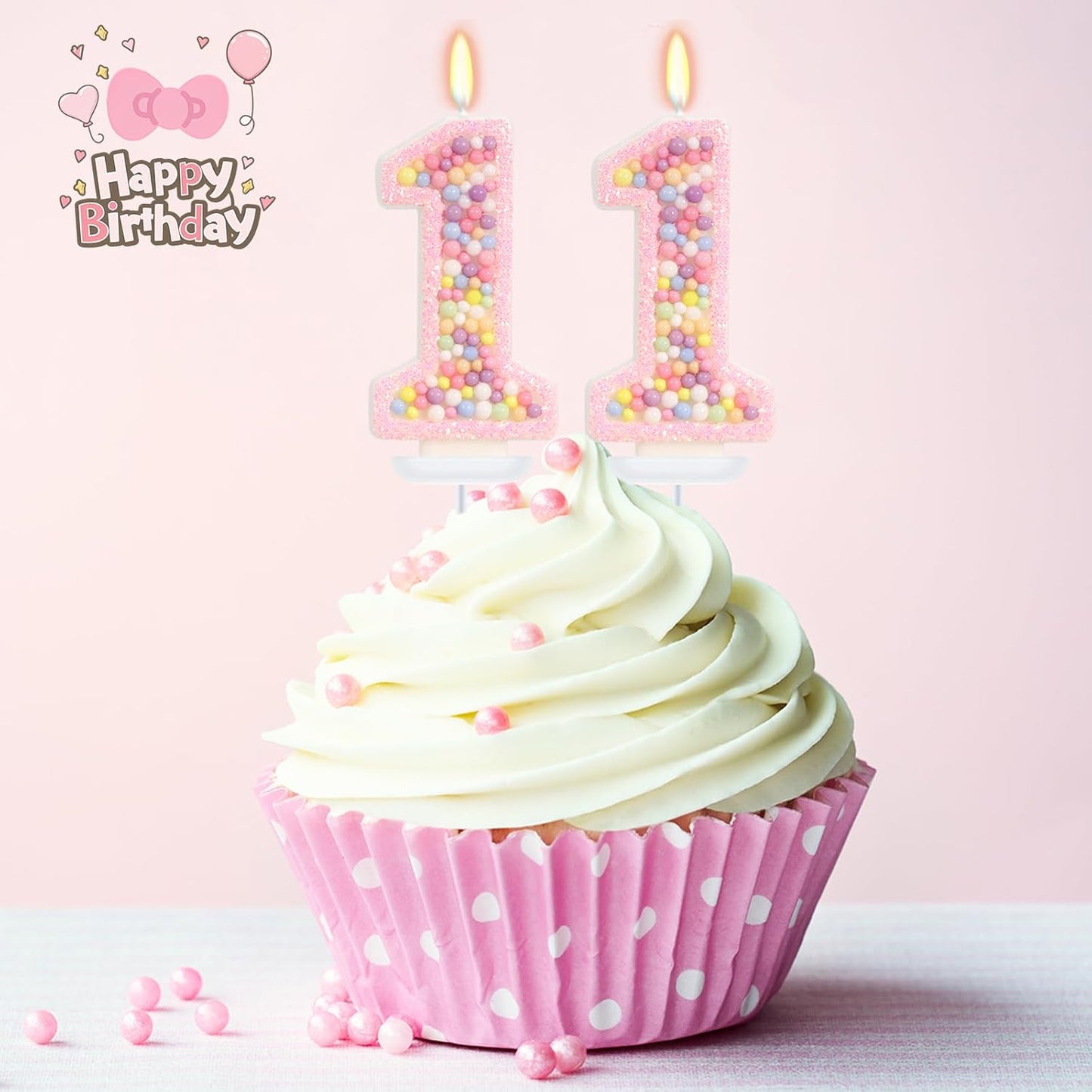 Pink Birthday Candles - Number 11 Candle, Colorful Macaron Candles, 11 Birthday Decorations for Girls, Sweet Cake Decorations, Sweet Theme Party Supplies (Pink)