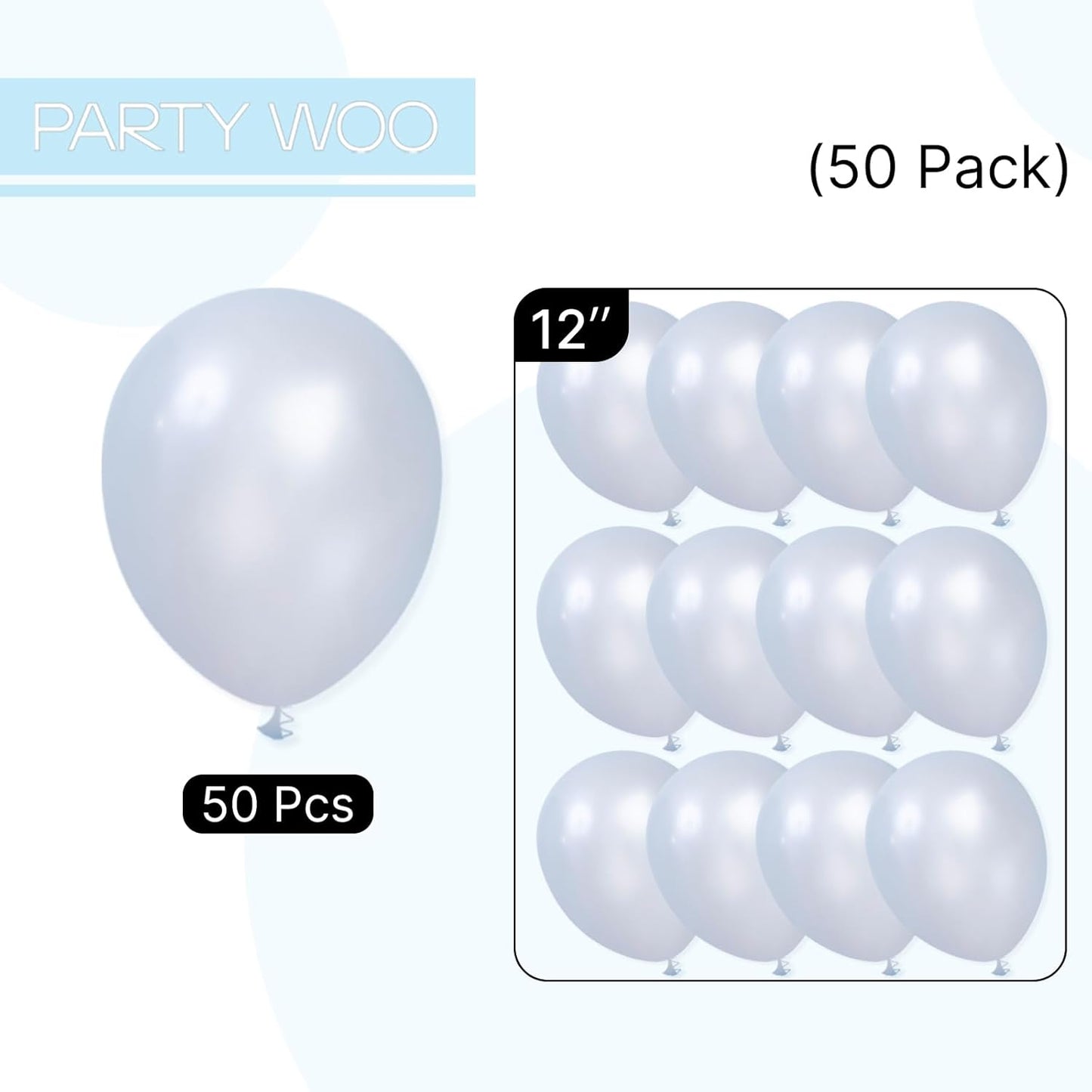 PartyWoo Light Blue Balloons 50 pcs 12 Inch Pearl Baby Pastel Sky Aqua Blue Balloons for Graduation Baby Shower Gender Reveal Weddings Under the Sea Birthday Party Decorations Blue-Z02