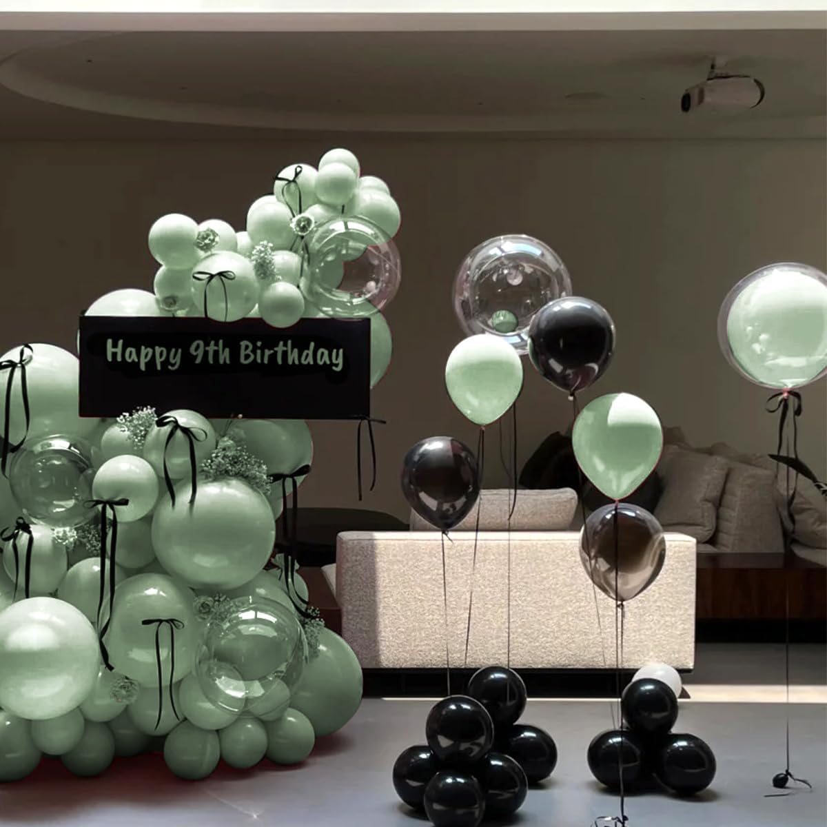 Sage Green and Black Balloon Arch Kit, 151Pcs Green Black Bobo Balloons Garland 18 12 10 5 inch for Birthday, Graduation, Baby Shower, Wedding, Anniversary, Holiday Party Decoration