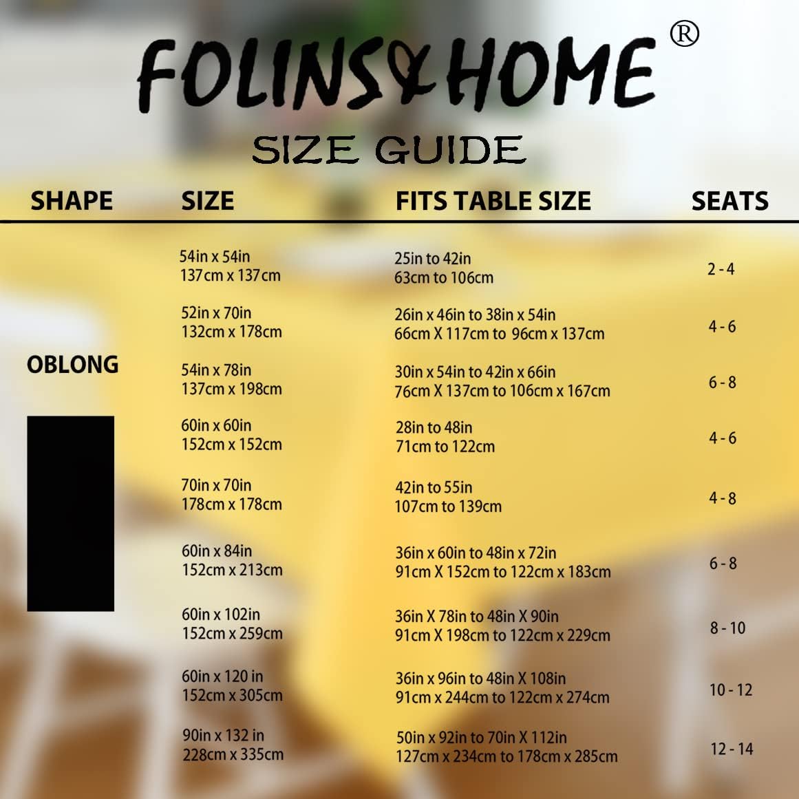 FOLINS&HOME Yellow Rectangle Tablecloth - 90 x 132 Wrinkle Free Waterproof Polyester Table Cloths, Spillproof Heavy Duty Washable Table Cover for Party, Banquet, Wedding, Indoor - Rectangular/Oblong
