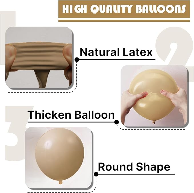 PartyWoo Cream Balloons 140 pcs Different Sizes of 18 12 10 5 Inch Beige Ivory Nude Neutral Boho Fall Latex Balloons for Graduation Birthday Baby Shower Jungle Theme Party Decorations Brown-F56