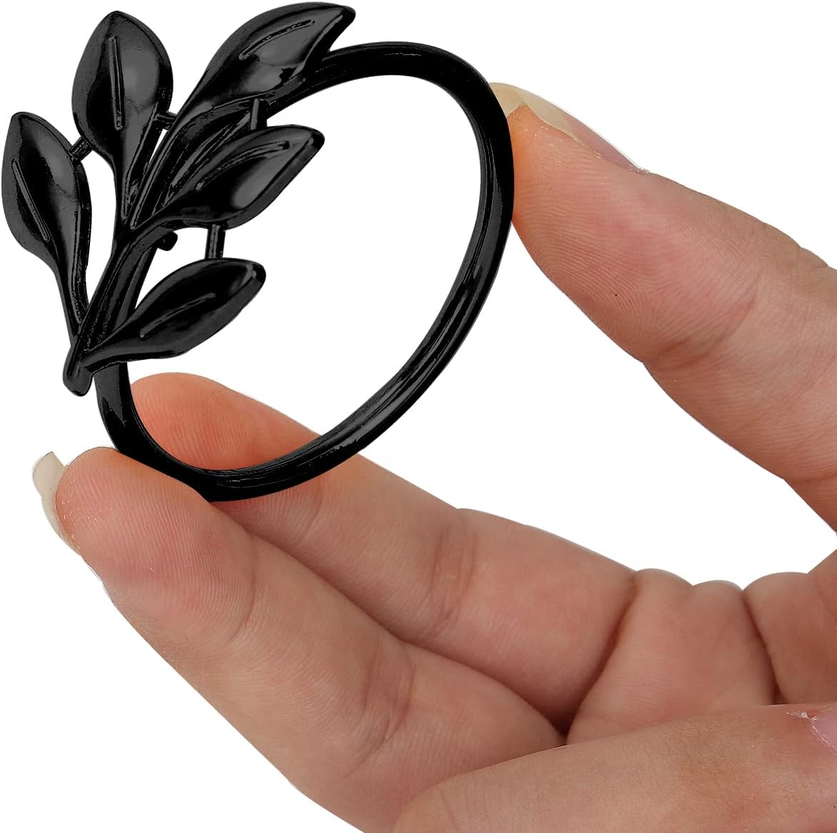 KPOSIYA Set of 12 Leaf Napkin Rings Metal Gold Napkin Holder Table Napkin Rings for Thanksgiving Day Christmas Dinning Table Parties Everyday (Ye Zi-Black 12)