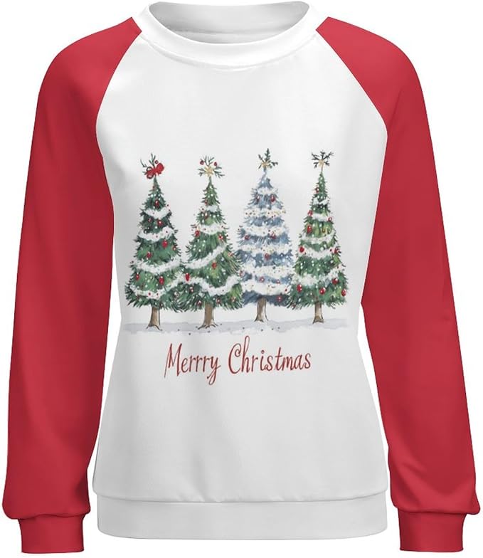 LOAIHA Christmas Sweatshirts for Women Christmas Tree Graphic Shirt Xmas Long Sleeve Merry Christmas Pullover Blouse