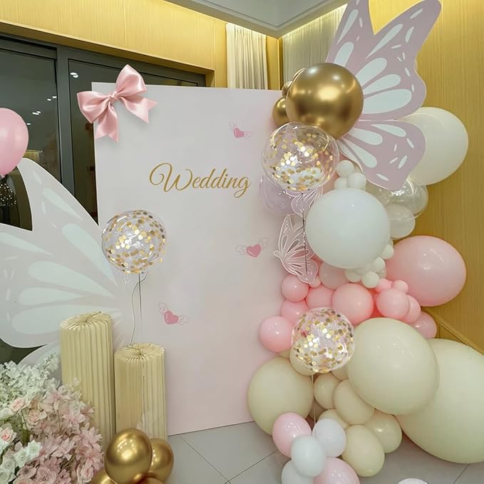 Pink White and Gold Balloon Garland Arch Kit, 167Pcs Latex Balloons Different Sizes Blush Ivory White Champagne Gold for Engagement Baby Shower Birthday Party Decorations