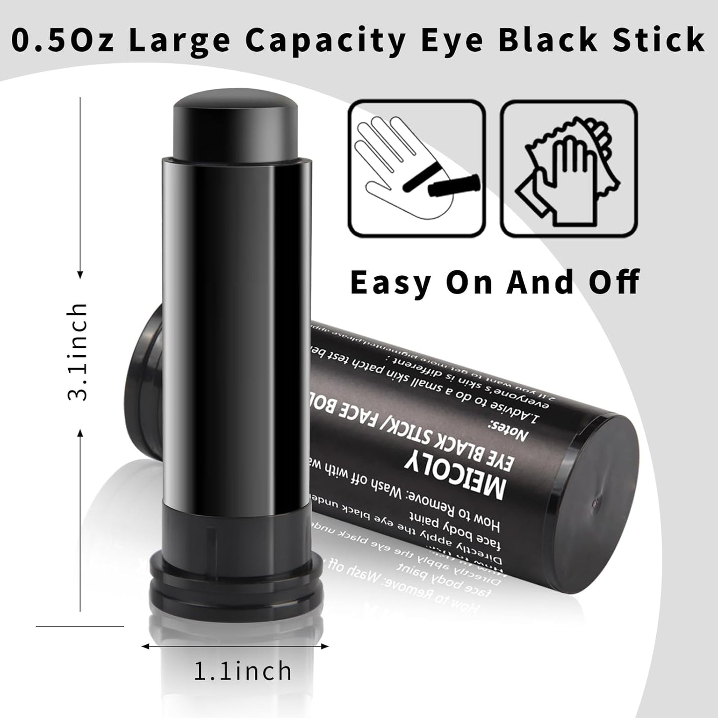 MEICOLY Black Face Paint,Eye Black Stick for Sports,Baseball Softball Football Lacrosse,Easy to Color Athletes Sporting,Smooth Halloween Face Body Paint Stick,0.5Oz