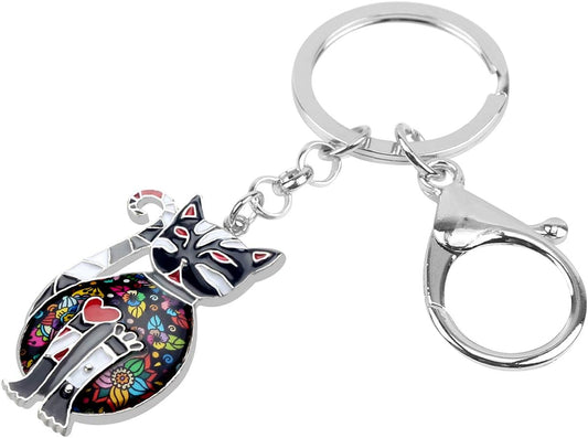 BONSNY Enamel Alloy Chain Cat Key Chains For Women Car Purse Handbag Charms keychains Gifts