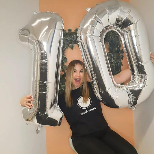 Silver Number 10 Balloon 40 inch, 10 Number Balloons, 10th Silver Birthday Decorations for Girls Boys Kids, 10 Year Old Silver Party Supplies