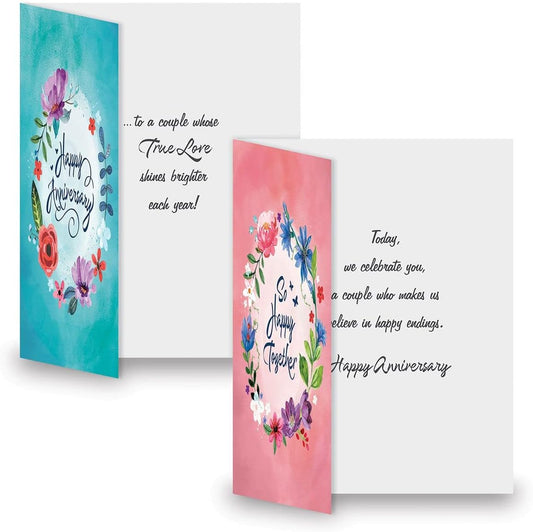 Happy Together Anniversary Greeting Cards - Set of 8 (4 Designs), 5 x 7 Inches, Sentiments Inside