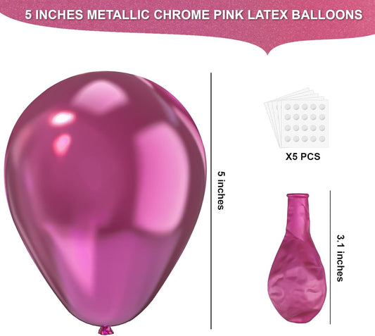Pink Metallic Chrome Latex Balloons, 150 pcs 5 inches Round Helium Pink Metallic Chrome Balloons for Birthday Baby Shower Wedding Birthday Valentine's Day Party Decorations