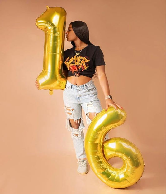 Gold 6 Balloon, Number Balloon 40 Inch, Gold and Black Party Supplies 6th Balloons for Birthday, 6 Birthday Balloon, Number 6 Balloon
