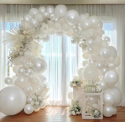 Pearl White Balloons Double Stuffed Latex Pastel White Balloon Garland Different Sizes 18/12/5in Cream Balloon Arch Kit for Wedding Bridal Valentine Mother's Day Frozen Birthday Party Decorations