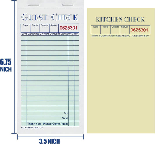 Batrical Guest Checks Server Note Pads 1000 Sheets With Carbonless Copy Paper for Restaurants (20 Books) 3.5" x 6.75" Per Ticket Book