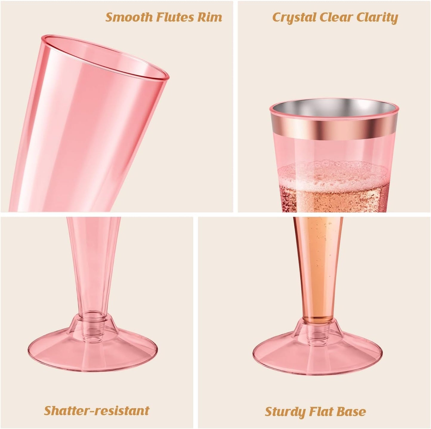 40 Pack Pink Rim Champagne Flutes Plastic Wine Glasses Disposable, 4.5 Oz Pink Rim Mimosa Glasses for 2025 Engagement Wedding Birthday New Years Eve Xmas Party Supplies, Bulk Toasting Cocktail Cups