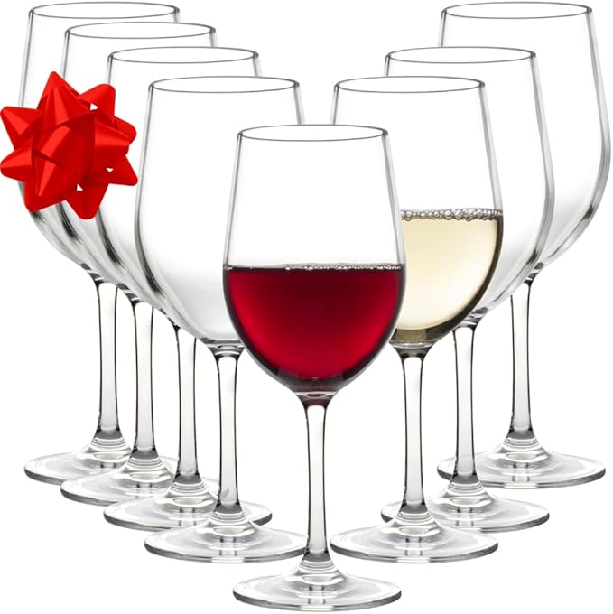D'Eco Unbreakable Tritan Stemmed Wine Glasses, 12 oz (Set of 8) - Shatterproof, Crystal-Clear, BPA-Free Tumblers – Indoor & Outdoor Cups Great for Parties & Entertaining - Mothers Day Gift for Mom