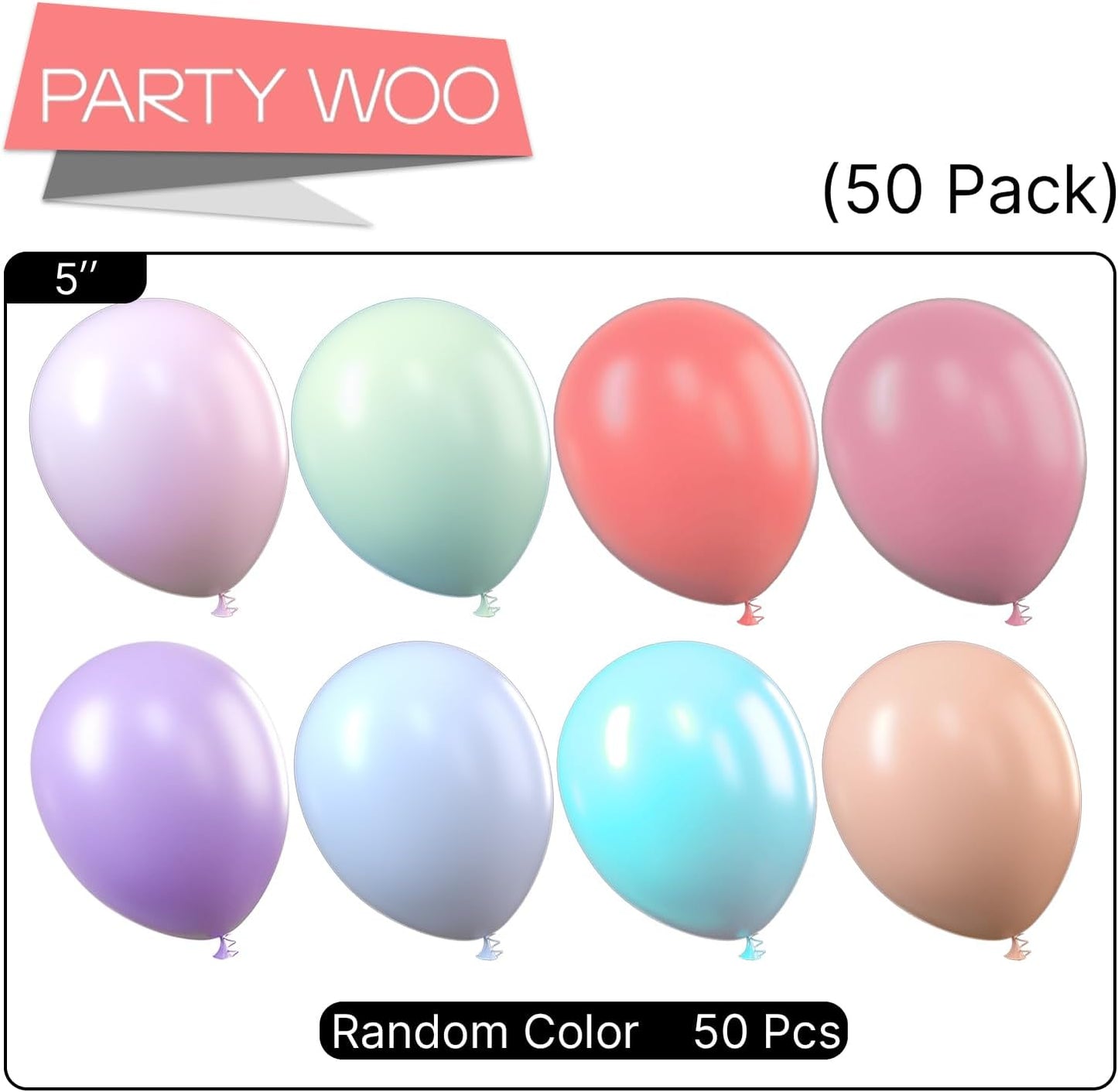 PartyWoo Pastel Balloons 50 pcs 5 Inch Small Mini Pastel Rainbow Color Latex Spring Balloons for Graduation Baby Shower Gender Reveal Easter Birthday Party Decorations