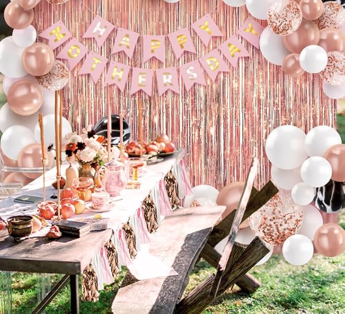 Happy Mothers Day Decorations Kit - Pink and Rose Gold Balloons Happy Mother's Day Banner for Brunch Home Garden Mother's Day Party Supplies Decor